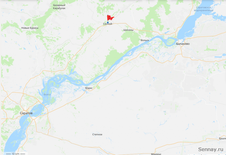 Поселок городского типа Сенной на карте Саратовской области